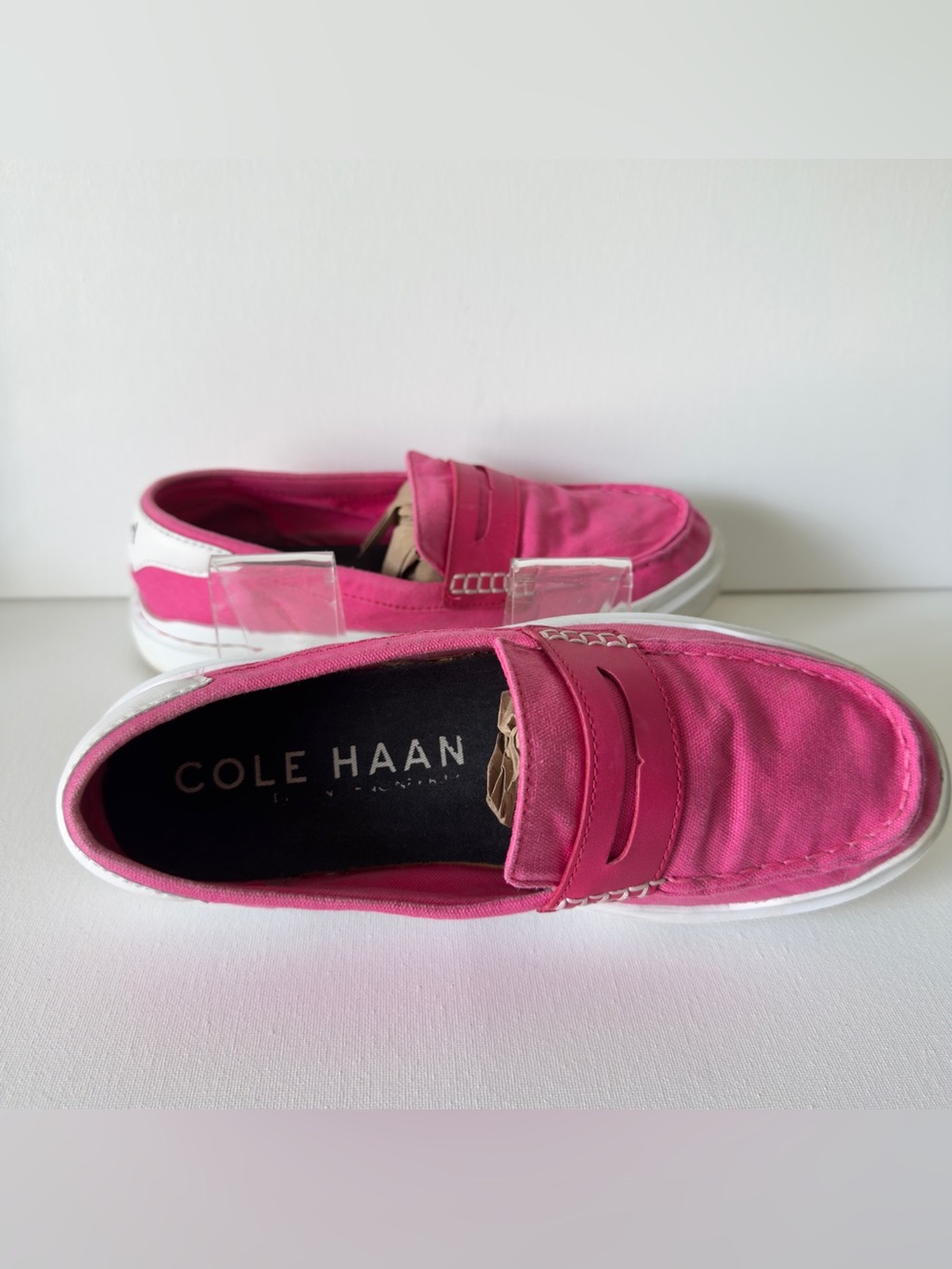 Cole Haan Hot Pink Canvas Slip-On Loafers with White Sole - Picture 5 of 7